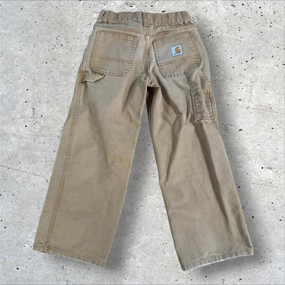 Carhartt Boys Youth Size 8 Carpenter Pants Canvas Duck Tan Brown Utility Jeans
